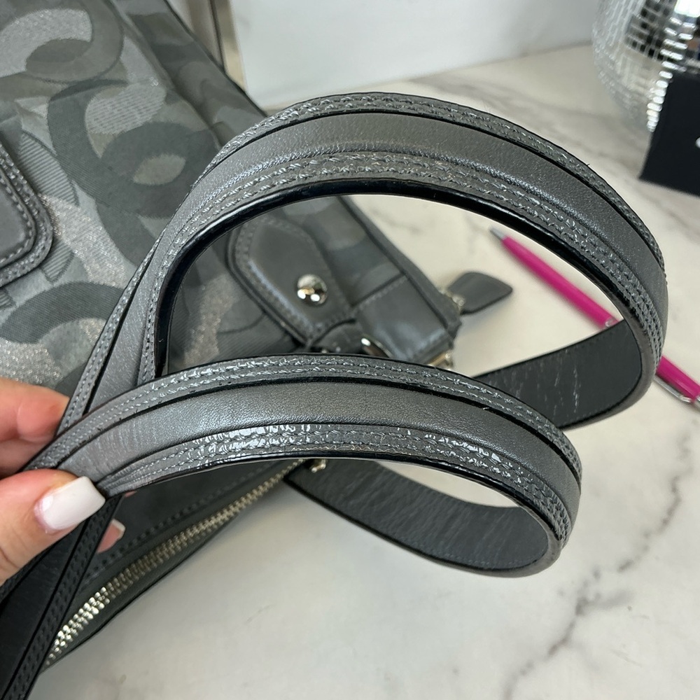 Coach Y2K Kristin 18286 Op Art Gray Silver Metallic Signature Hand Shoulder Bag‎ - Picture 12 of 15